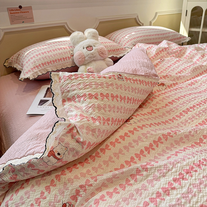 91家纺网 家纺一手货源 找家纺 仟网汇 2026新款法式花边泡芙纱四件套 奶芙小狗