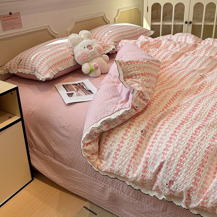 91家纺网 家纺一手货源 找家纺 仟网汇 2026新款法式花边泡芙纱四件套 奶芙小狗