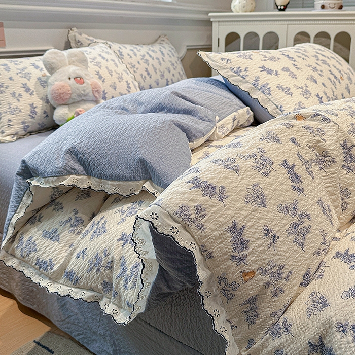 91家纺网 家纺一手货源 找家纺 仟网汇 2026新款法式花边泡芙纱四件套 青禾集