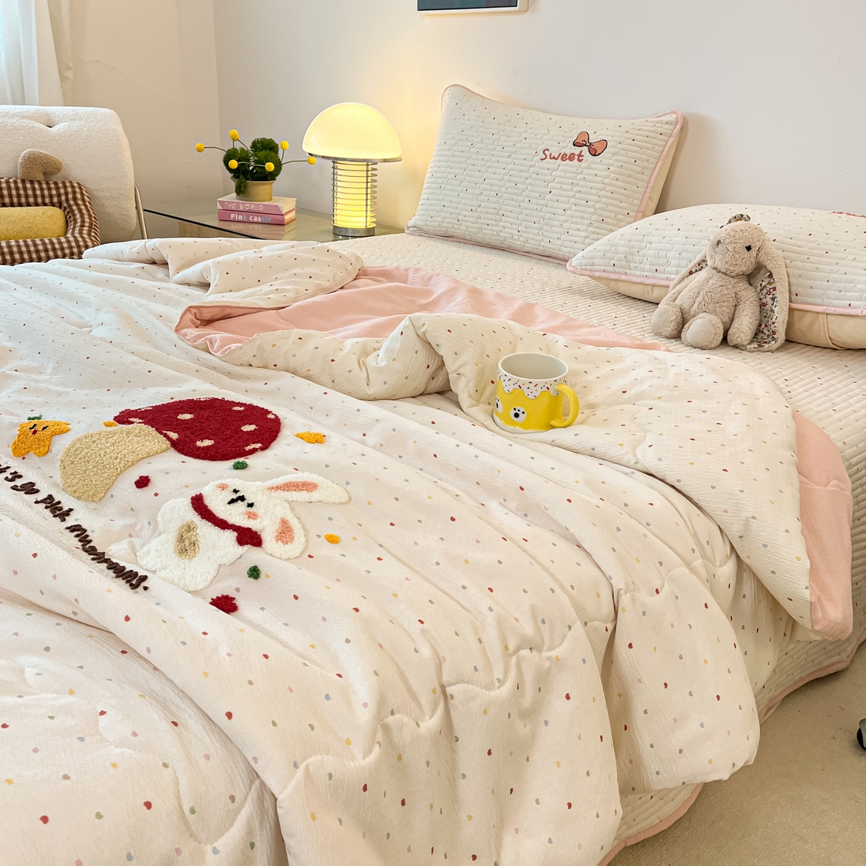 91家纺网 家纺一手货源 找家纺 欧妮家纺 2026新款A类云感毛巾绣夏被四件套-床盖空调被系列 蘑菇屋