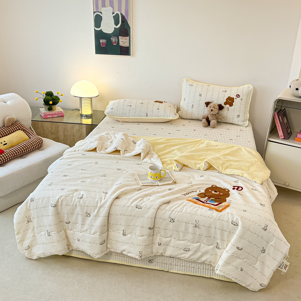 91家纺网 家纺一手货源 找家纺 欧妮家纺 2026新款A类云感毛巾绣夏被四件套-床盖空调被系列 绘本小熊