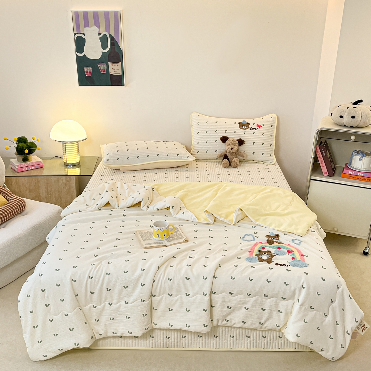 91家纺网 家纺一手货源 找家纺 欧妮家纺 2026新款A类云感毛巾绣夏被四件套-床盖空调被系列 小熊彩虹派对