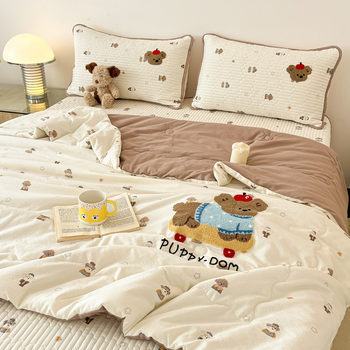 91家纺网 家纺一手货源 找家纺 欧妮家纺 2026新款A类云感毛巾绣夏被四件套-床盖空调被系列 小狗滑板日