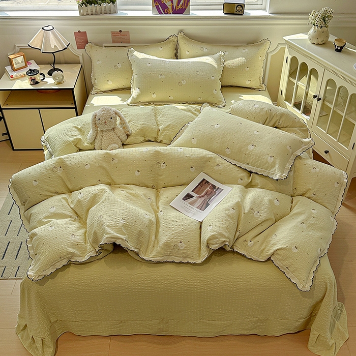 91家纺网 家纺一手货源 找家纺 仟网汇 2026新款法式花边泡芙纱四件套 青甜