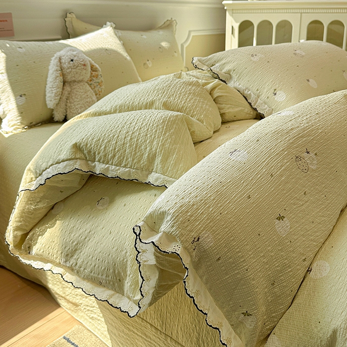 91家纺网 家纺一手货源 找家纺 仟网汇 2026新款法式花边泡芙纱四件套 青甜