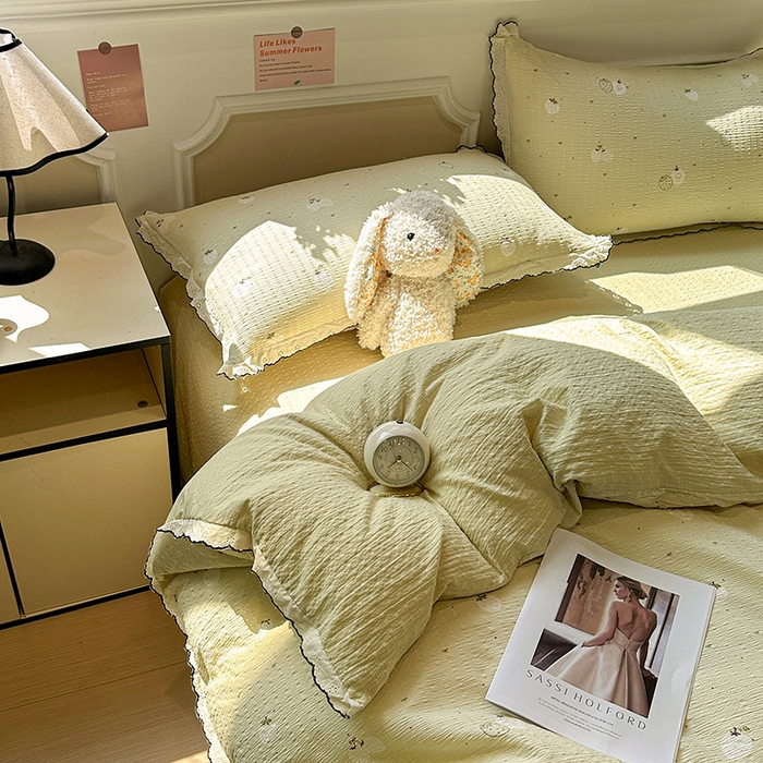 91家纺网 家纺一手货源 找家纺 仟网汇 2026新款法式花边泡芙纱四件套 青甜