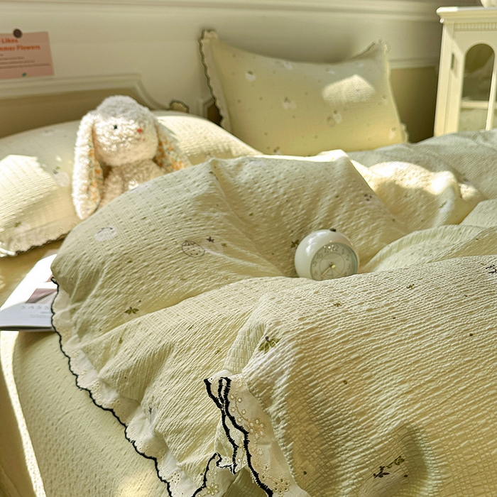 91家纺网 家纺一手货源 找家纺 仟网汇 2026新款法式花边泡芙纱四件套 青甜