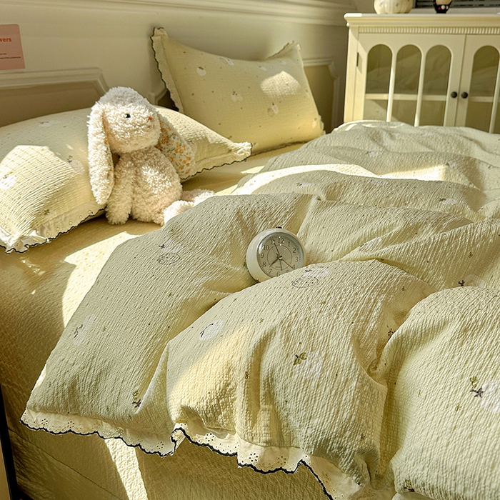 91家纺网 家纺一手货源 找家纺 仟网汇 2026新款法式花边泡芙纱四件套 青甜