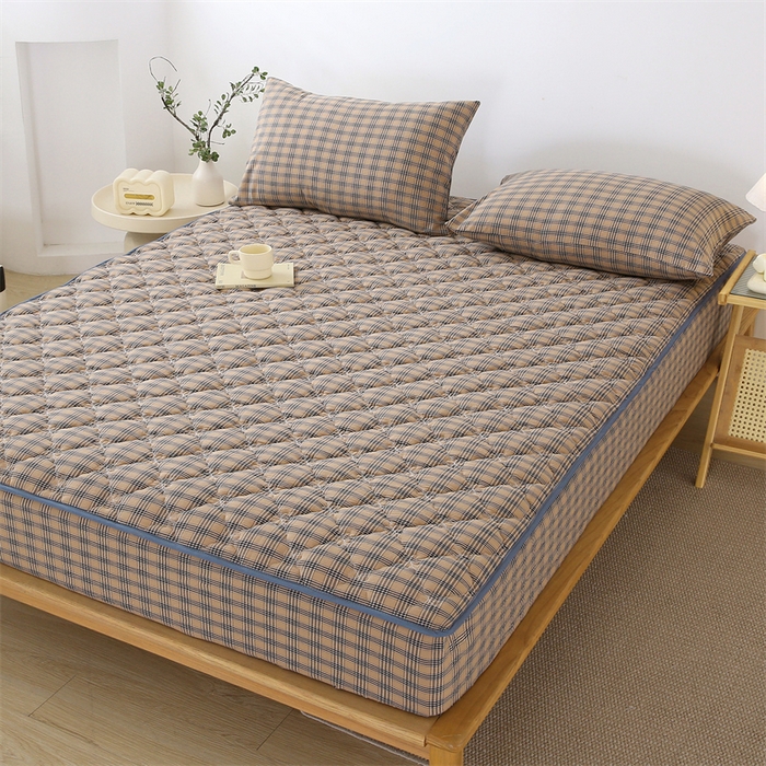 91家纺网 家纺一手货源 找家纺 （总）欧妮家纺 2026新款日式全棉水洗棉色织夹棉床笠-席梦思保护套