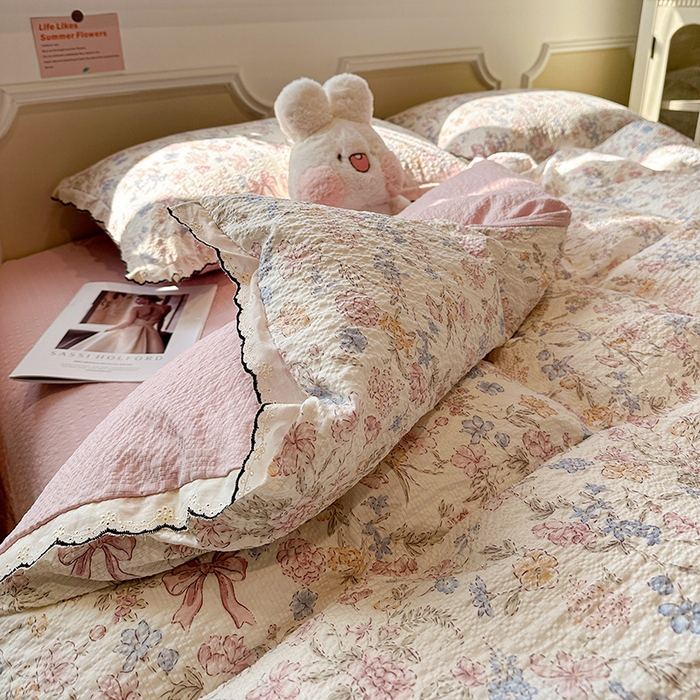 91家纺网 家纺一手货源 找家纺 仟网汇 2026新款法式花边泡芙纱四件套 柔诗意