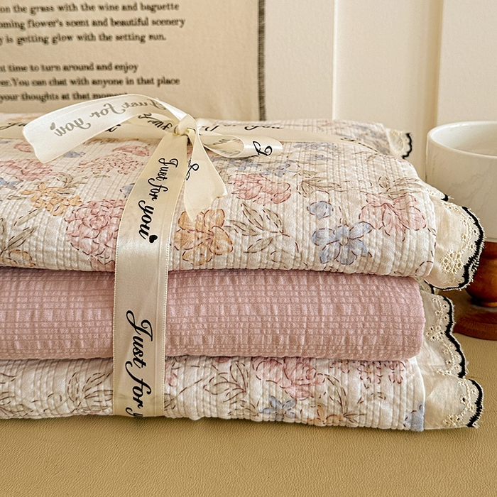 91家纺网 家纺一手货源 找家纺 仟网汇 2026新款法式花边泡芙纱四件套 柔诗意