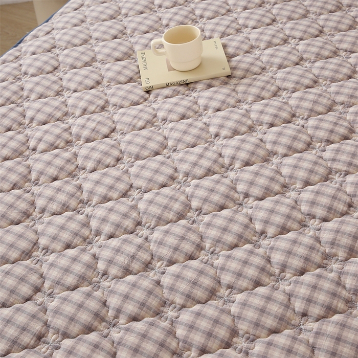 91家纺网 家纺一手货源 找家纺 欧妮家纺 2026新款日式全棉水洗棉色织夹棉床笠-席梦思保护套 日式全棉床笠-灰格