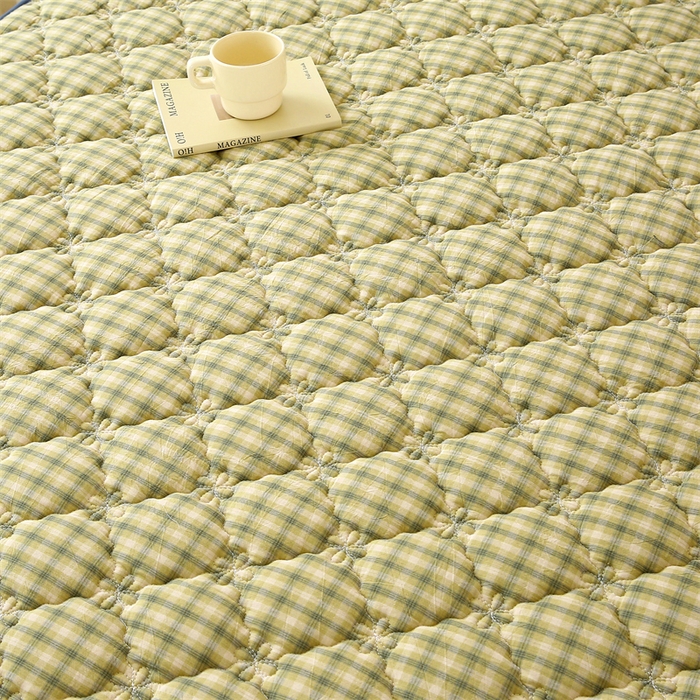 91家纺网 家纺一手货源 找家纺 欧妮家纺 2026新款日式全棉水洗棉色织夹棉床笠-席梦思保护套 日式全棉床笠-草绿