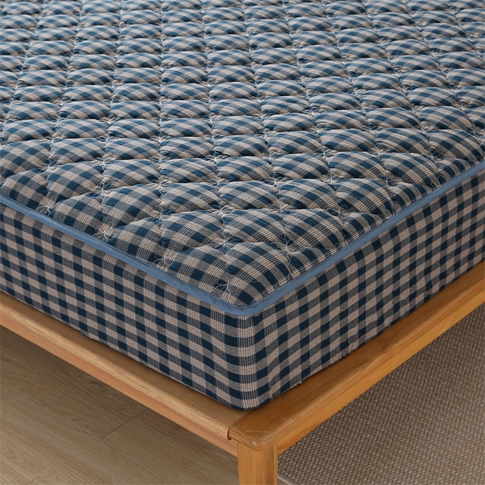 91家纺网 家纺一手货源 找家纺 欧妮家纺 2026新款日式全棉水洗棉色织夹棉床笠-席梦思保护套 日式全棉床笠-重楼蓝