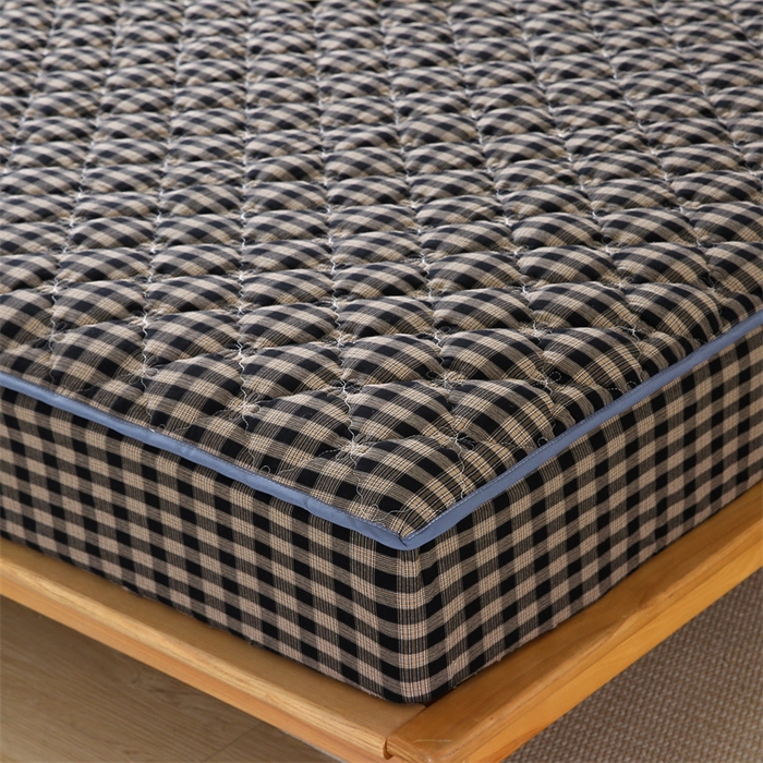 91家纺网 家纺一手货源 找家纺 欧妮家纺 2026新款日式全棉水洗棉色织夹棉床笠-席梦思保护套 日式全棉床笠-重楼黑