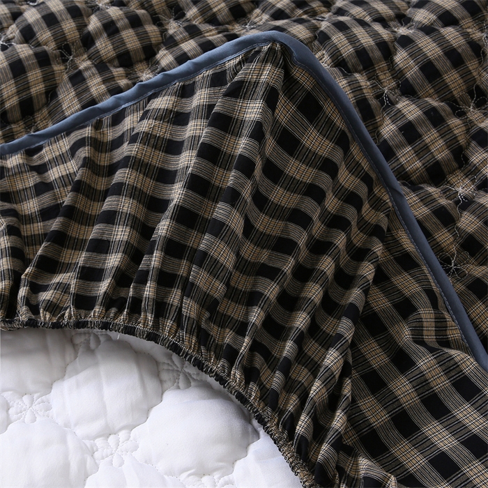 91家纺网 家纺一手货源 找家纺 欧妮家纺 2026新款日式全棉水洗棉色织夹棉床笠-席梦思保护套 日式全棉床笠-重楼黑