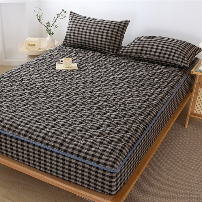 91家纺网 家纺一手货源 找家纺 欧妮家纺 2026新款日式全棉水洗棉色织夹棉床笠-席梦思保护套 日式全棉床笠-重楼黑