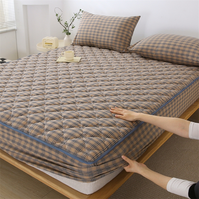 91家纺网 家纺一手货源 找家纺 （总）欧妮家纺 2026新款日式全棉水洗棉色织夹棉床笠-席梦思保护套