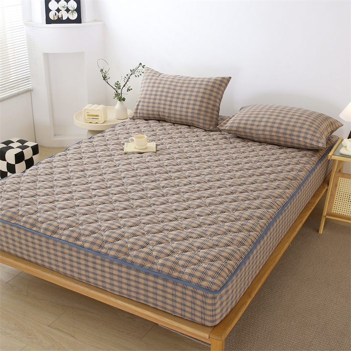 91家纺网 家纺一手货源 找家纺 欧妮家纺 2026新款日式全棉水洗棉色织夹棉床笠-席梦思保护套 日式全棉床笠-焦糖咖