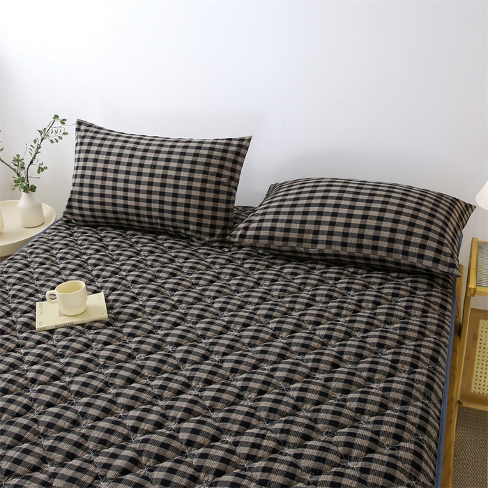 91家纺网 家纺一手货源 找家纺 欧妮家纺 2026新款日式全棉水洗棉色织夹棉床笠-席梦思保护套 日式全棉床笠-重楼黑