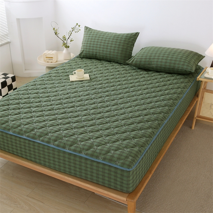 91家纺网 家纺一手货源 找家纺 欧妮家纺 2026新款日式全棉水洗棉色织夹棉床笠-席梦思保护套 日式全棉床笠-重楼绿