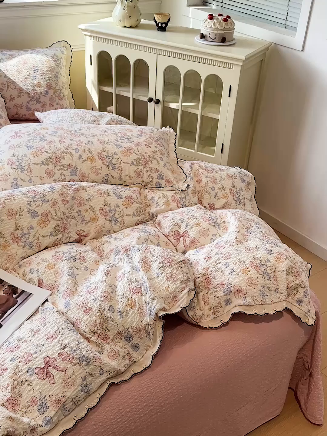 91家纺网 家纺一手货源 找家纺 仟网汇 2026新款法式花边泡芙纱四件套 柔诗意