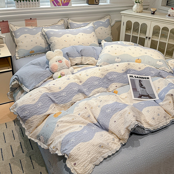 91家纺网 家纺一手货源 找家纺 仟网汇 2026新款法式花边泡芙纱四件套 软糯小象