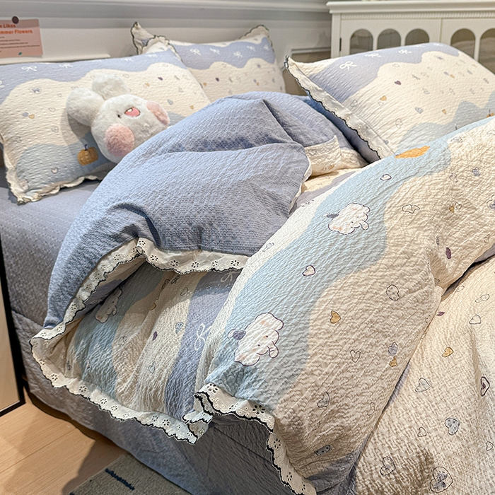 91家纺网 家纺一手货源 找家纺 仟网汇 2026新款法式花边泡芙纱四件套 软糯小象