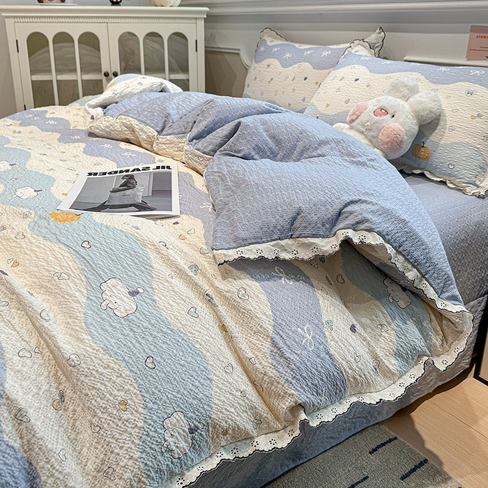 91家纺网 家纺一手货源 找家纺 仟网汇 2026新款法式花边泡芙纱四件套 软糯小象