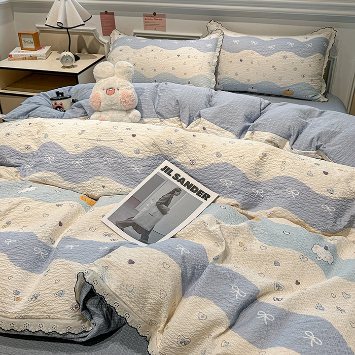 91家纺网 家纺一手货源 找家纺 仟网汇 2026新款法式花边泡芙纱四件套 软糯小象