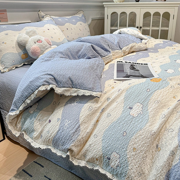 91家纺网 家纺一手货源 找家纺 仟网汇 2026新款法式花边泡芙纱四件套 软糯小象