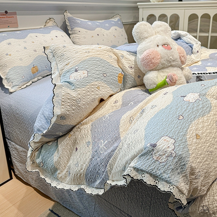 91家纺网 家纺一手货源 找家纺 仟网汇 2026新款法式花边泡芙纱四件套 软糯小象