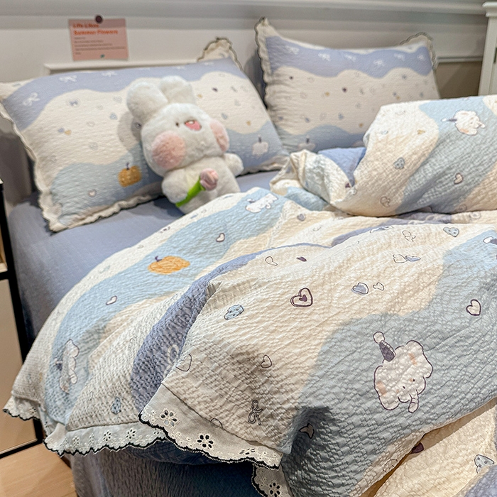 91家纺网 家纺一手货源 找家纺 仟网汇 2026新款法式花边泡芙纱四件套 软糯小象