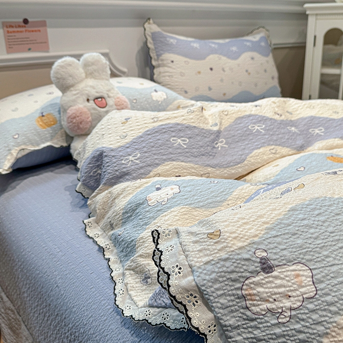 91家纺网 家纺一手货源 找家纺 仟网汇 2026新款法式花边泡芙纱四件套 软糯小象