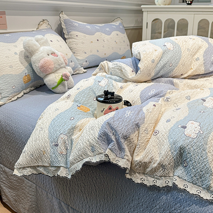 91家纺网 家纺一手货源 找家纺 仟网汇 2026新款法式花边泡芙纱四件套 软糯小象