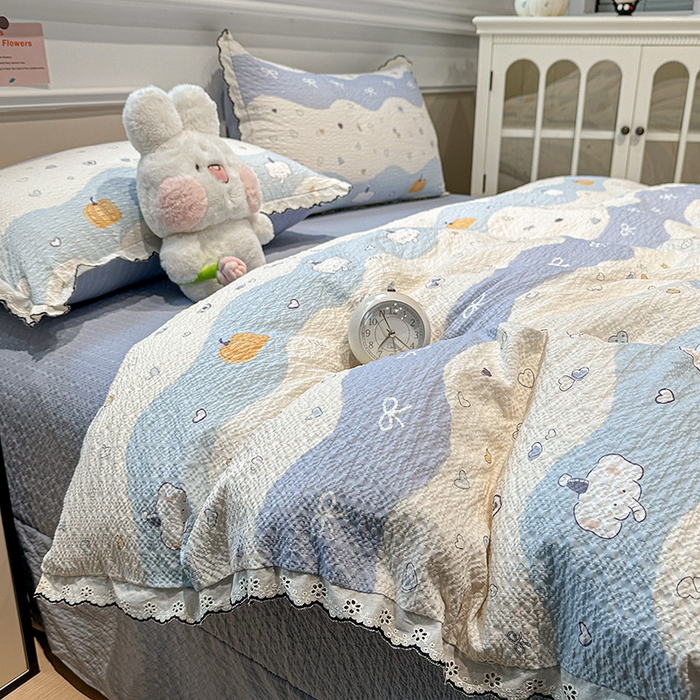 91家纺网 家纺一手货源 找家纺 仟网汇 2026新款法式花边泡芙纱四件套 软糯小象