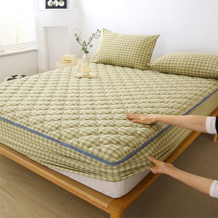 91家纺网 家纺一手货源 找家纺 （总）欧妮家纺 2026新款日式全棉水洗棉色织夹棉床笠-席梦思保护套