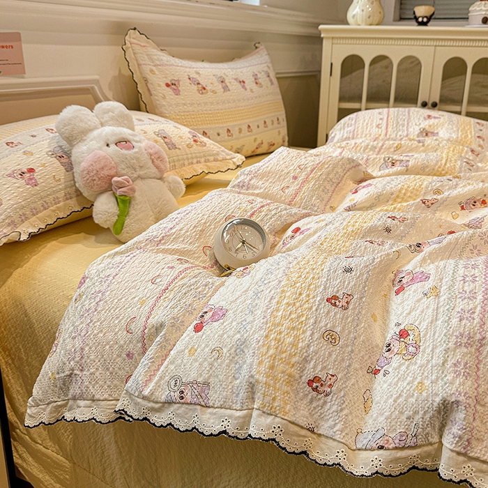 91家纺网 家纺一手货源 找家纺 仟网汇 2026新款法式花边泡芙纱四件套 甜梦星人