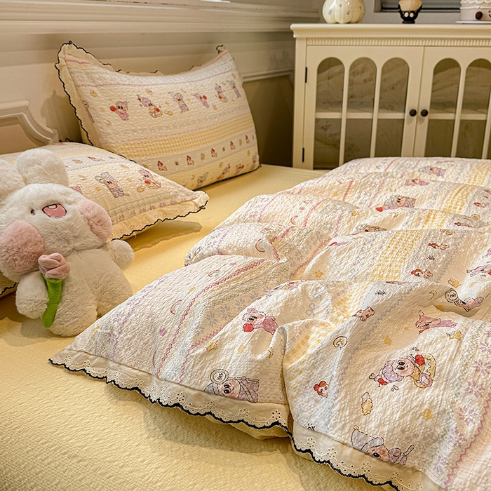 91家纺网 家纺一手货源 找家纺 仟网汇 2026新款法式花边泡芙纱四件套 甜梦星人