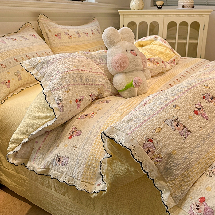 91家纺网 家纺一手货源 找家纺 仟网汇 2026新款法式花边泡芙纱四件套 甜梦星人