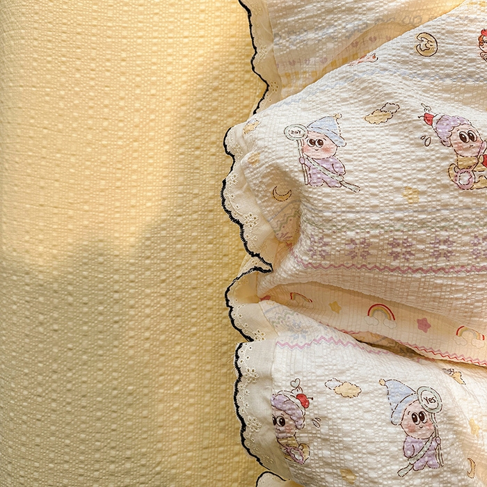 91家纺网 家纺一手货源 找家纺 仟网汇 2026新款法式花边泡芙纱四件套 甜梦星人