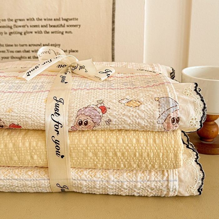 91家纺网 家纺一手货源 找家纺 仟网汇 2026新款法式花边泡芙纱四件套 甜梦星人