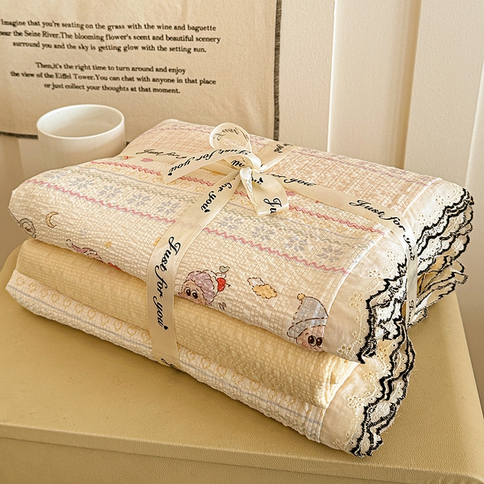 91家纺网 家纺一手货源 找家纺 仟网汇 2026新款法式花边泡芙纱四件套 甜梦星人