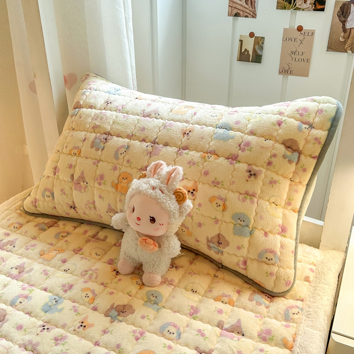 欧妮家纺 2026新款加厚夹棉牛奶绒枕套 暖绒-卖萌修狗