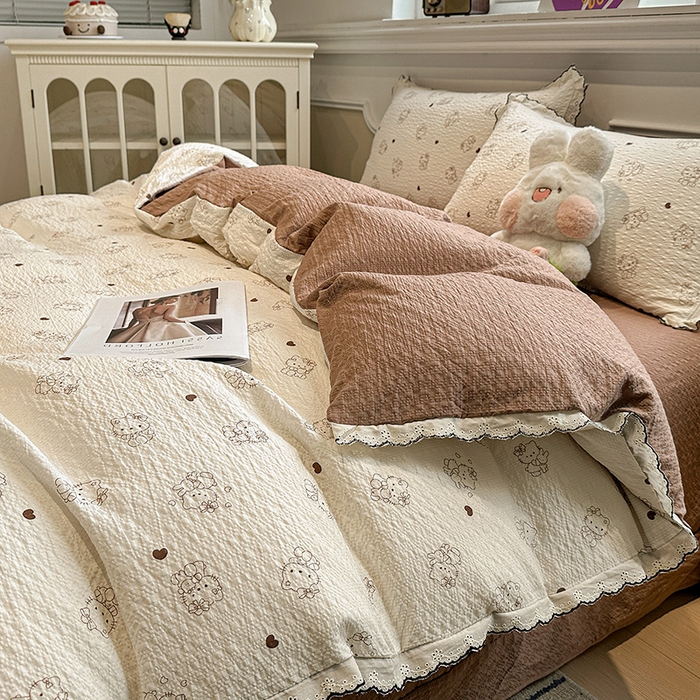 91家纺网 家纺一手货源 找家纺 仟网汇 2026新款法式花边泡芙纱四件套 甜心喵