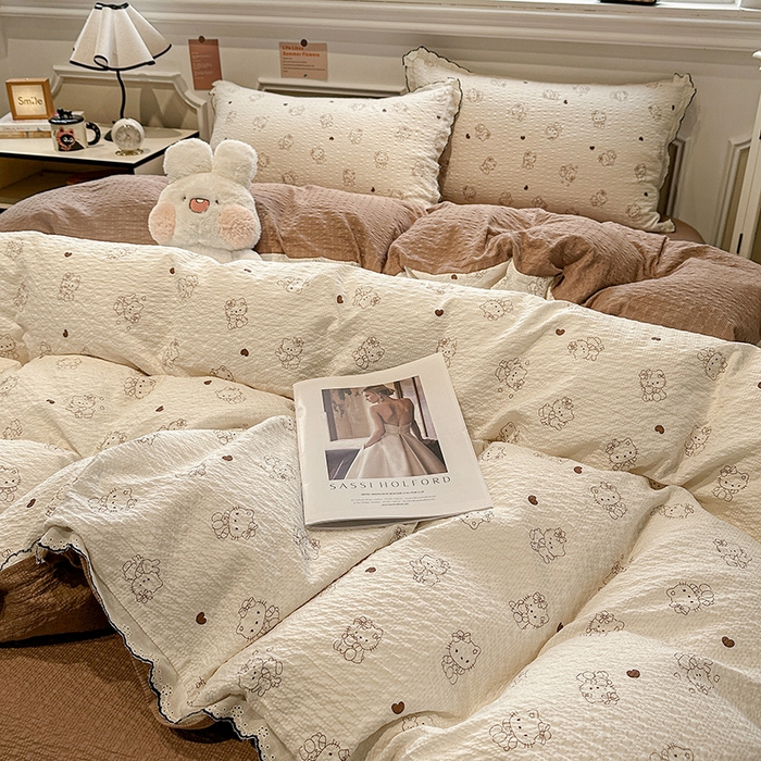 91家纺网 家纺一手货源 找家纺 仟网汇 2026新款法式花边泡芙纱四件套 甜心喵