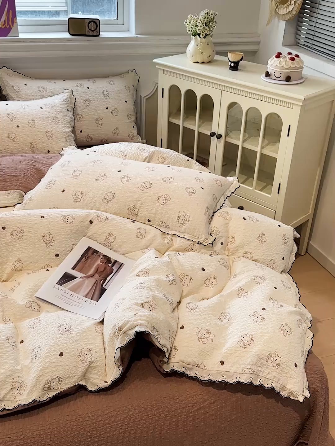 91家纺网 家纺一手货源 找家纺 仟网汇 2026新款法式花边泡芙纱四件套 甜心喵