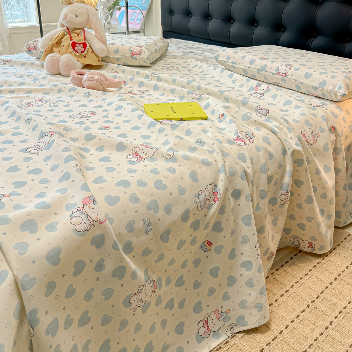 欧妮家纺 2026新款老粗布床单凉席席子单床单 老粗布-蓝心凯蒂