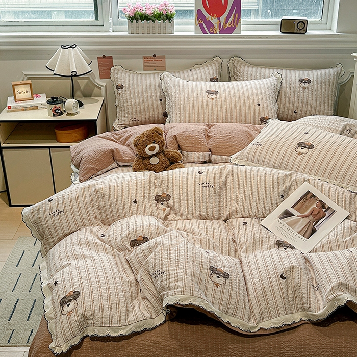 仟网汇 2026新款法式花边泡芙纱四件套 晚安汪