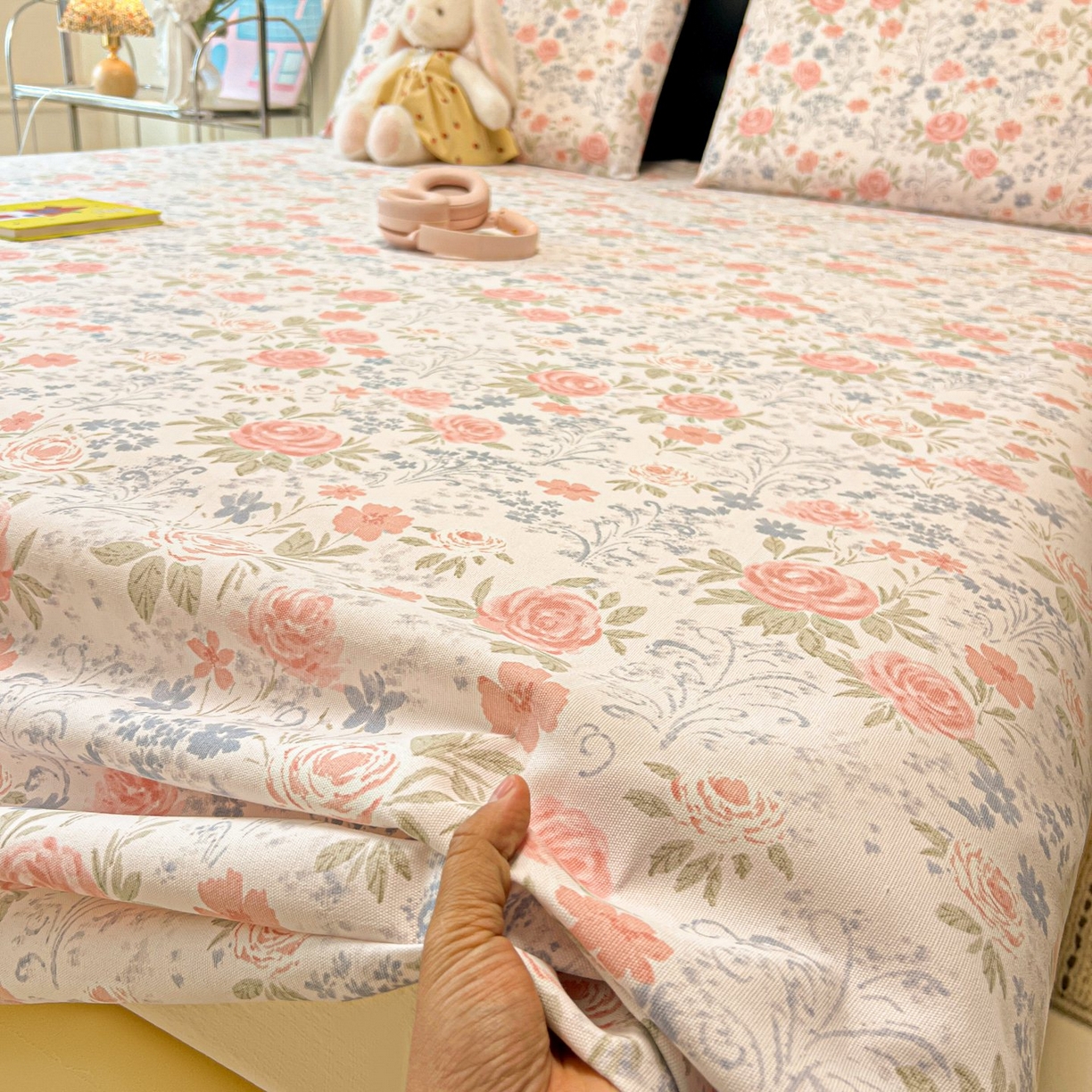 91家纺网 家纺一手货源 找家纺 欧妮家纺 2026新款老粗布床单凉席席子单床单 老粗布-蔷薇甜梦